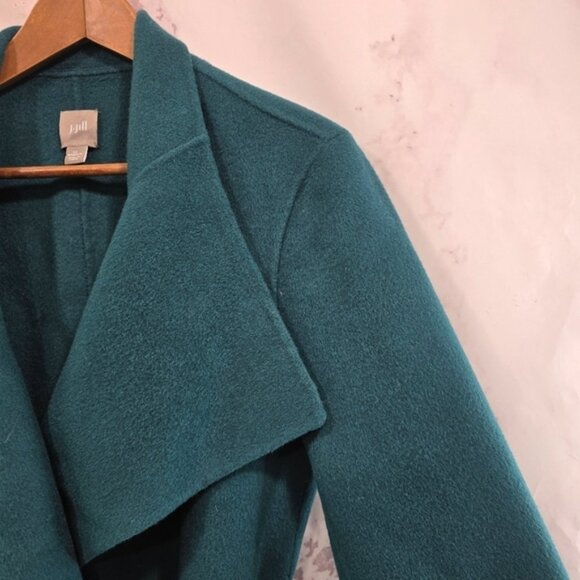 J Jill Jacket Womens 1X Dark Forest Green Open Front Wool Angora Waterfall Tie - Picture 11 of 12